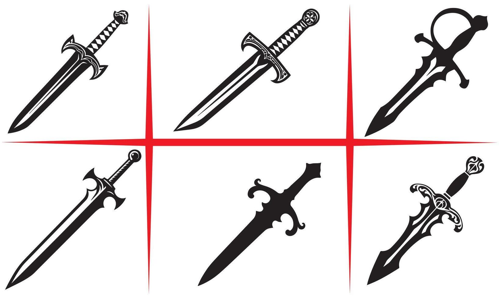 dynamic sword silhouette Set vector