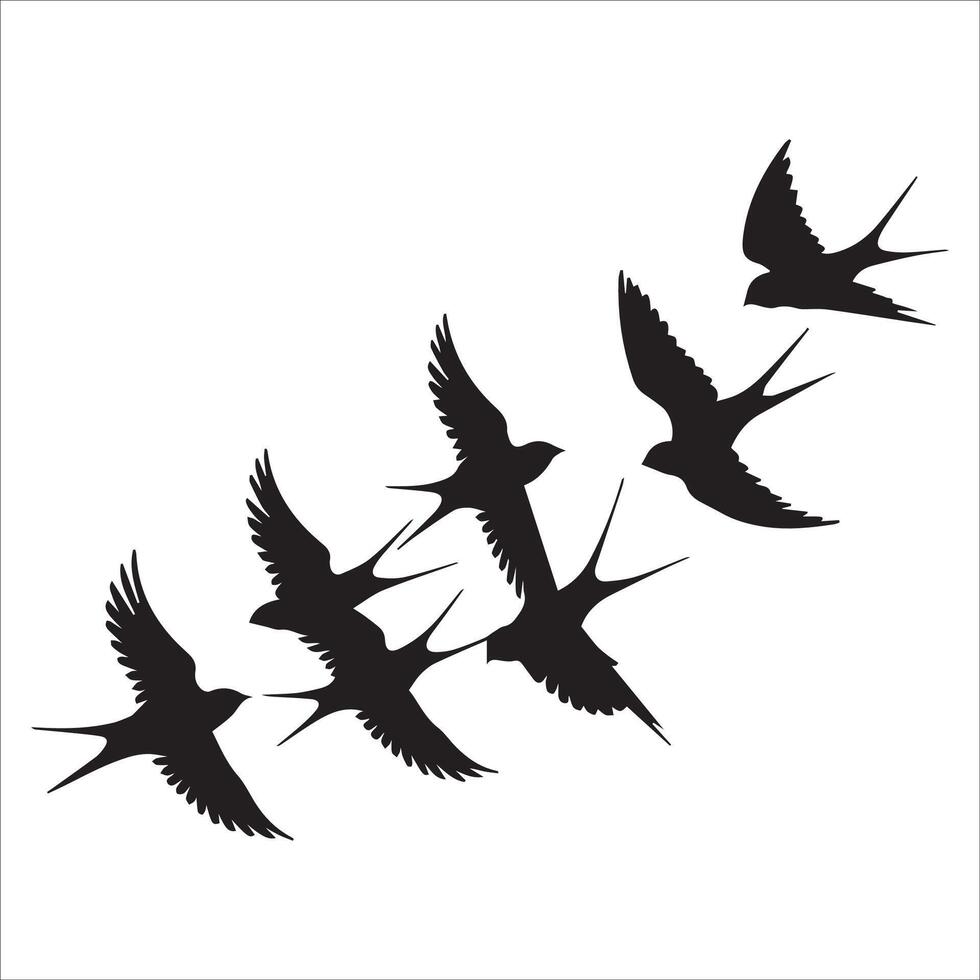 Artistic Flight of Swallows Silhouette Design vector