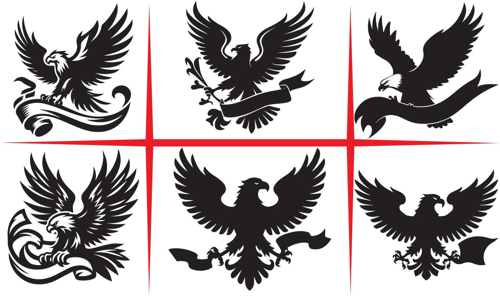 Eagle Clutching a Banner Silhouette Set vector