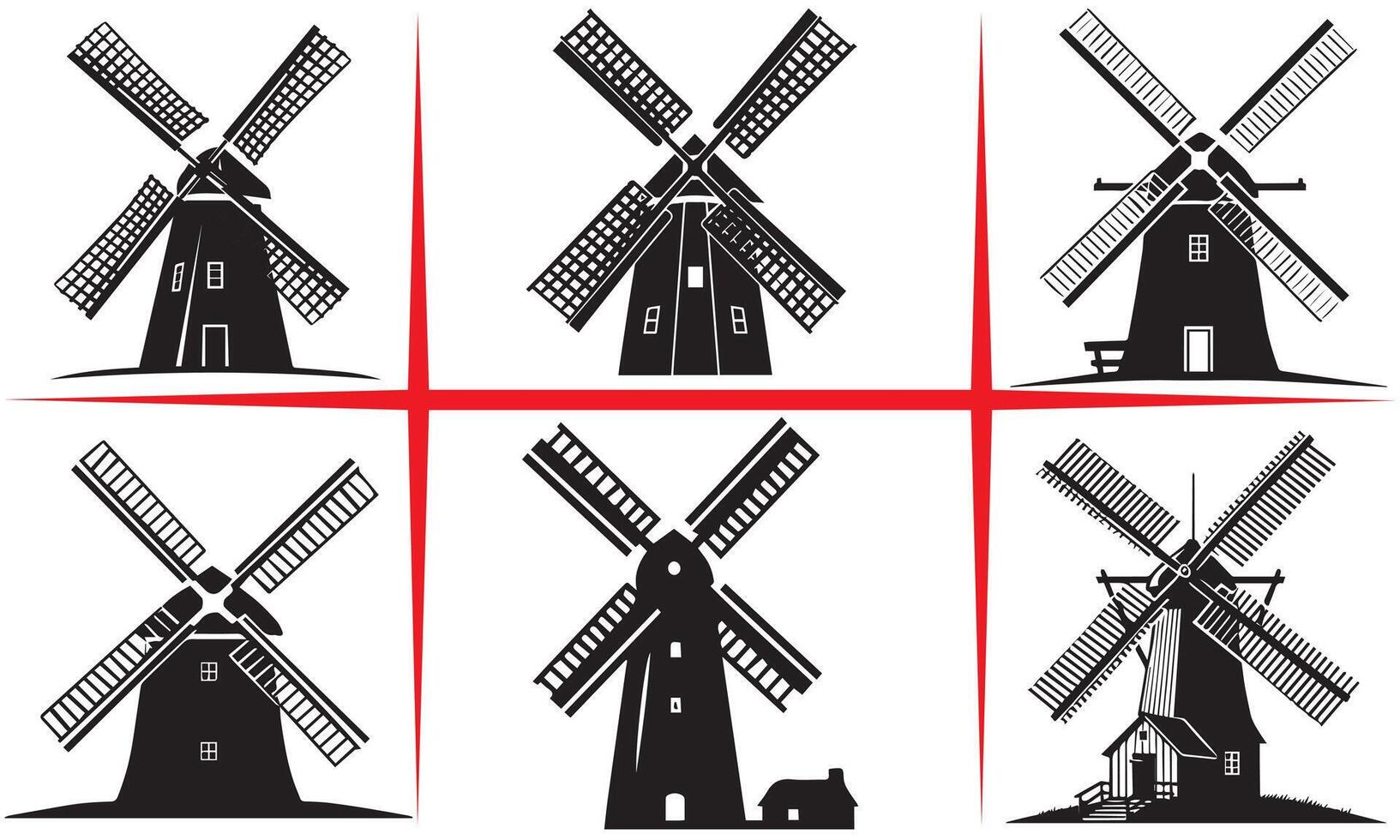 gentle windmill silhouette set vector