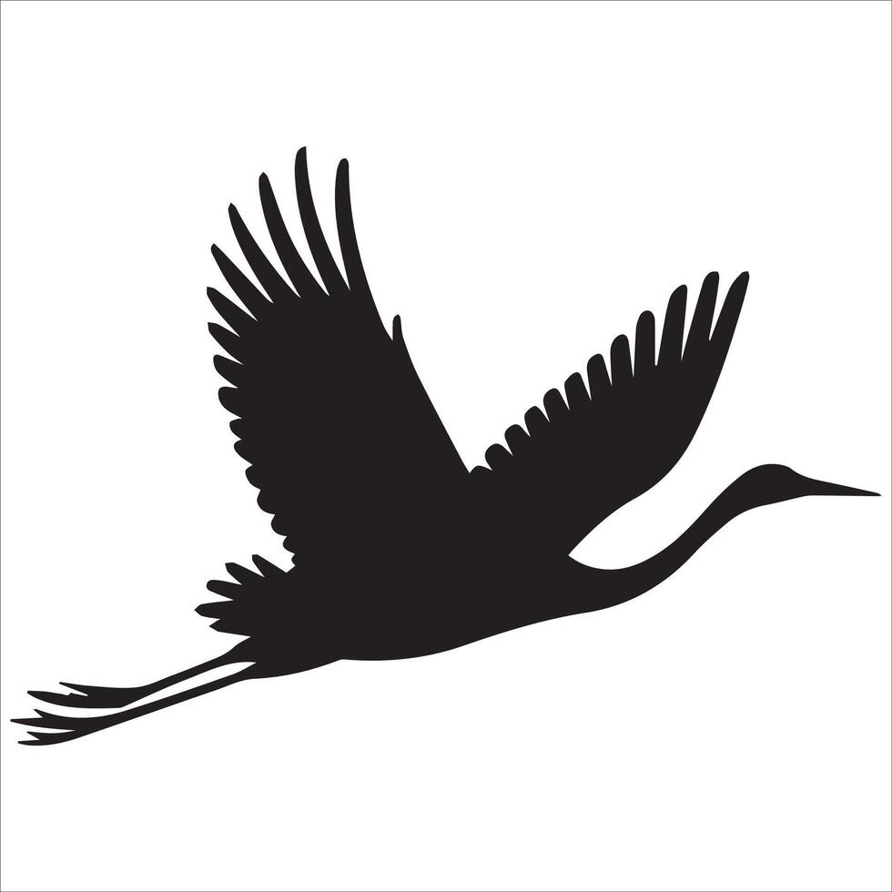 Graceful Crane in Flight Silhouette vector