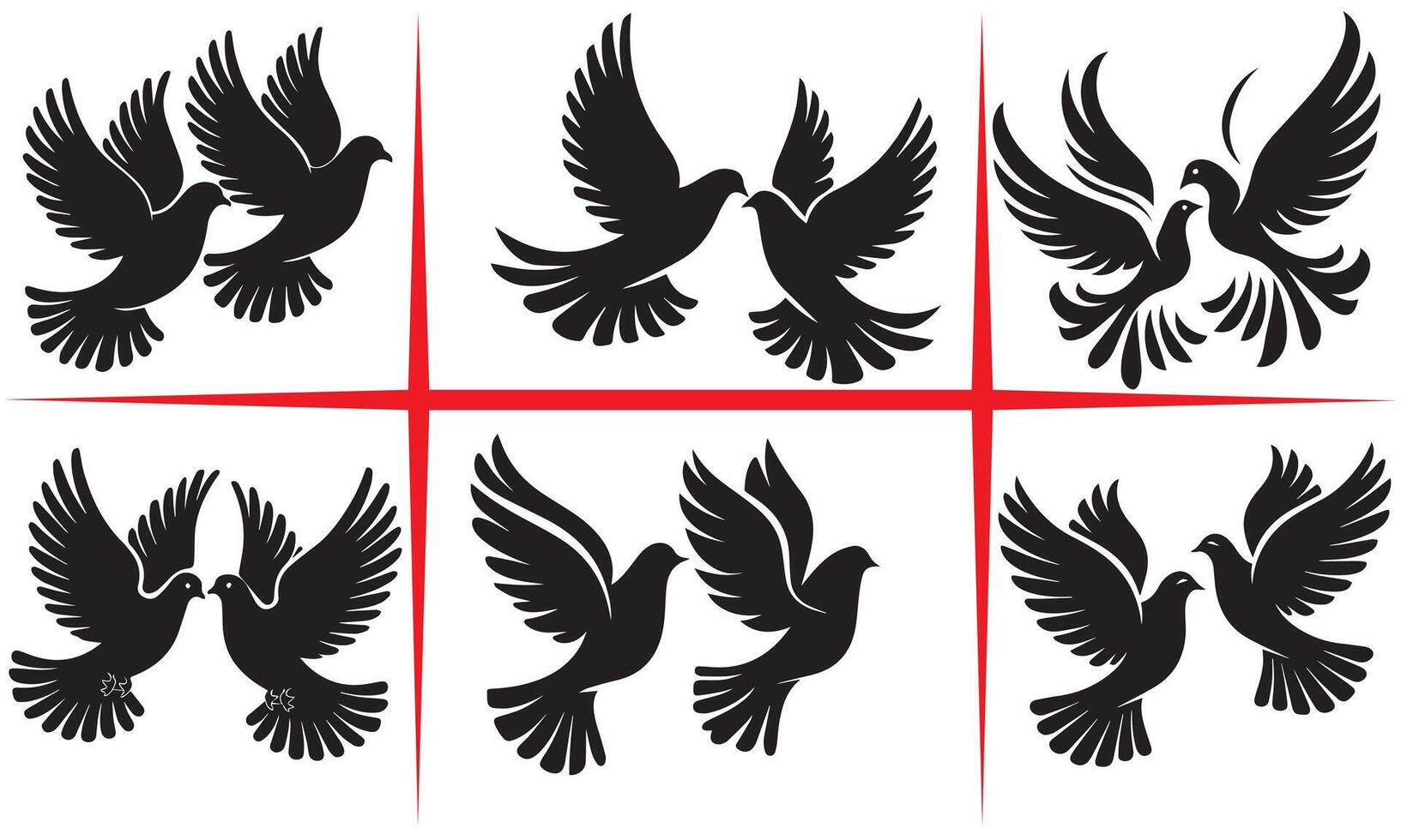 Pair of Doves Silhouette Set vector
