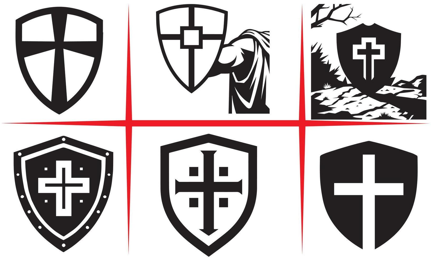 guardian shield silhouette Set vector