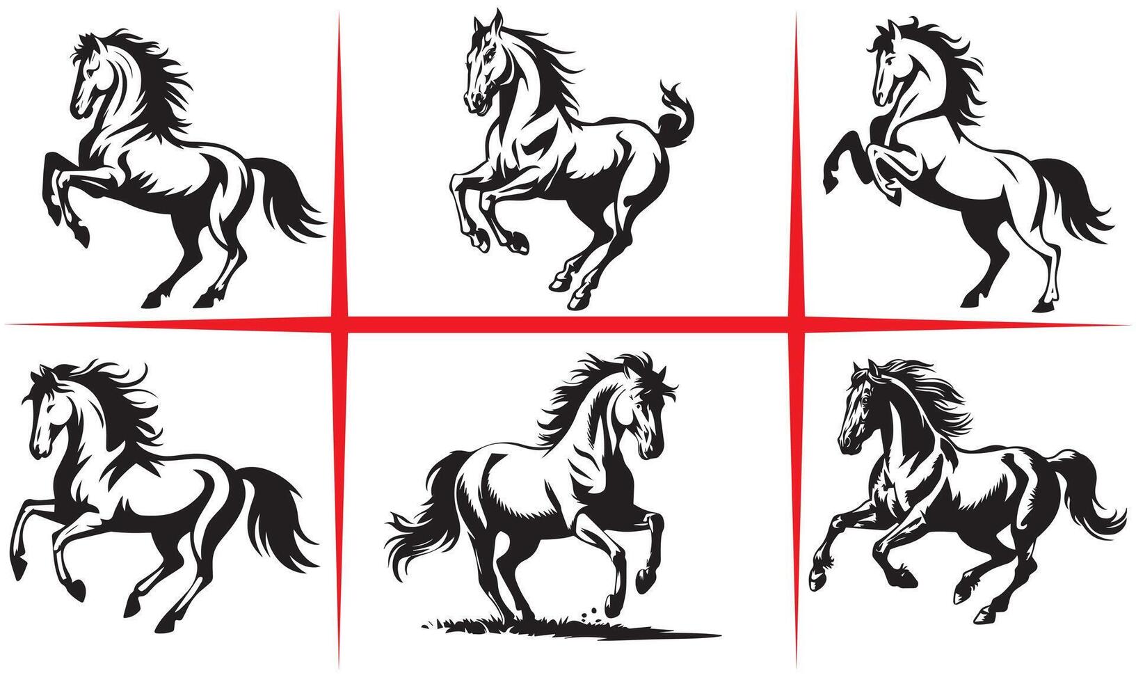 prancing horse silhouette set vector