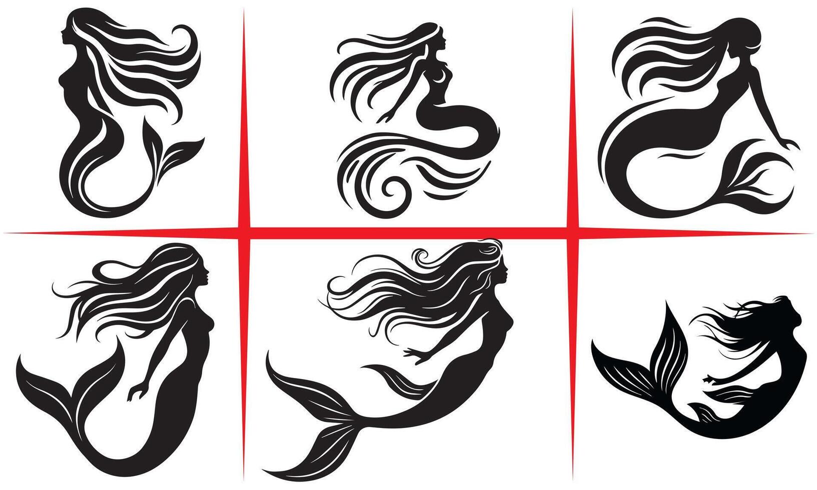 graceful mermaid silhouette set vector
