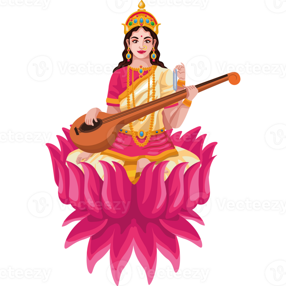 saraswati vasant with sitar illustration isolated png