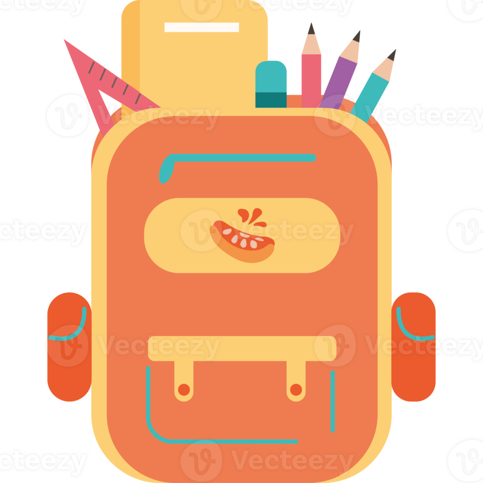 back to school bag and stationery icon isolated png