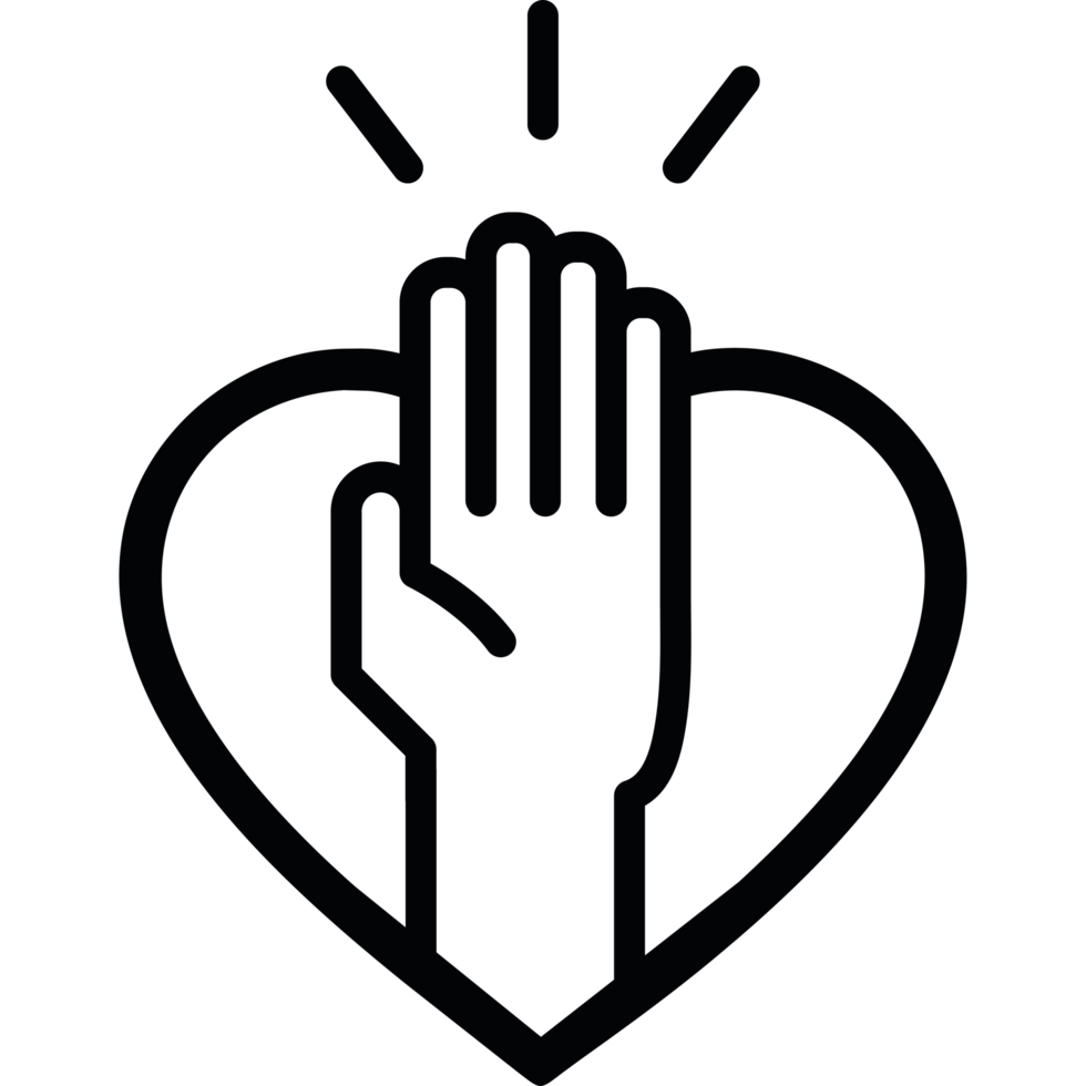 Charity hand in heart icon in line design png