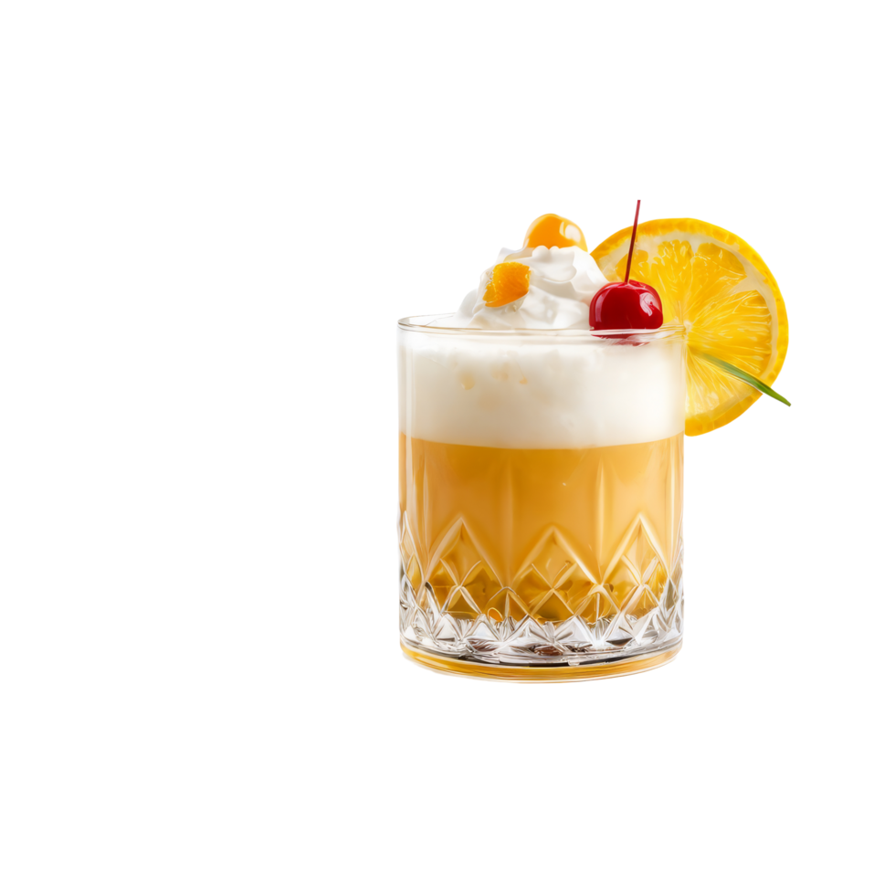 A cocktail with whipped cream and orange slices png