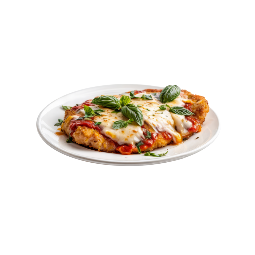 A plate of pizza with cheese and basil png