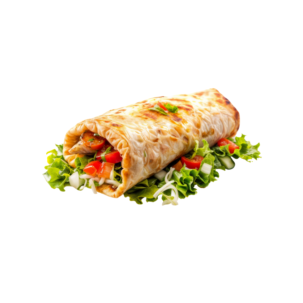 A burrito with lettuce and vegetables on a black background png