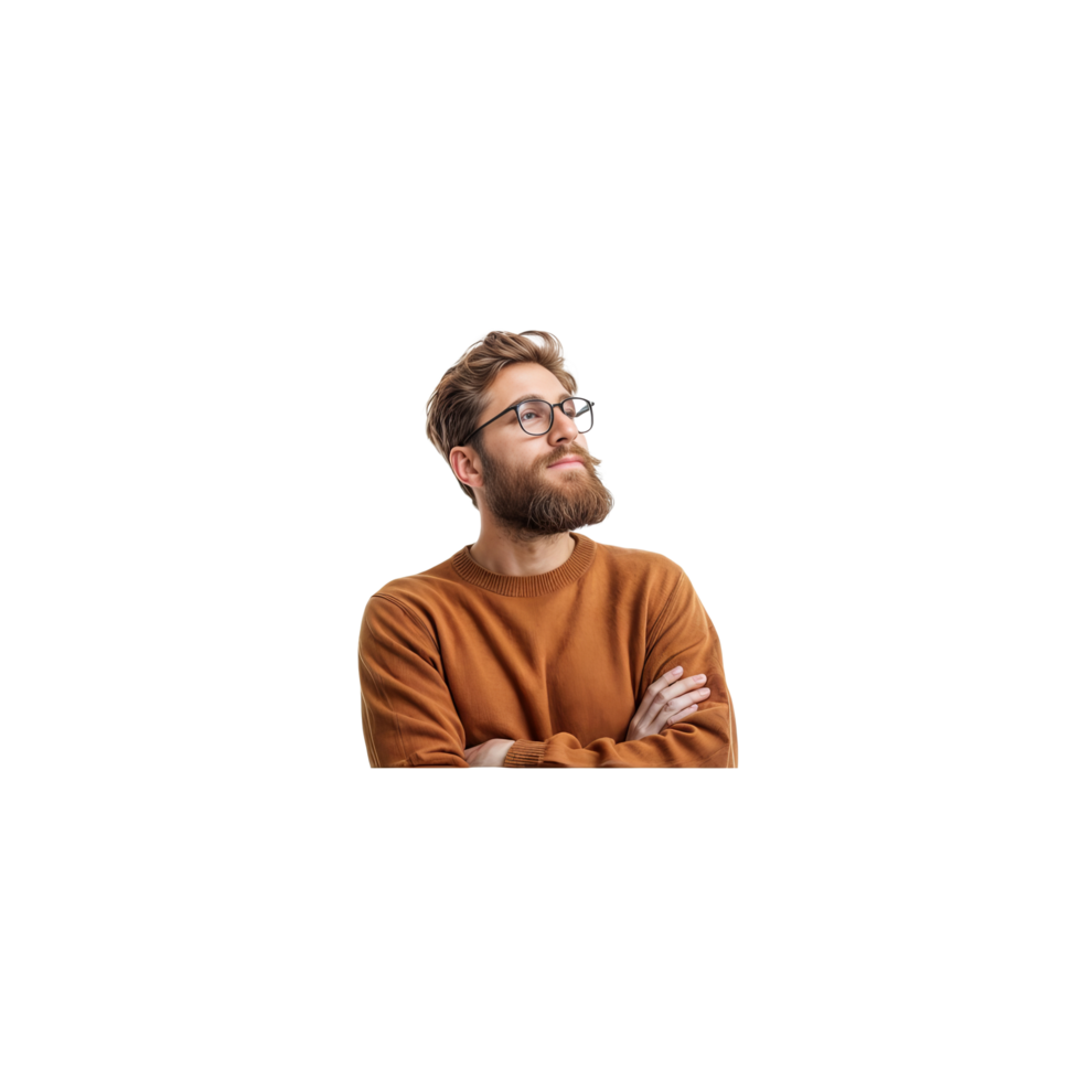 A man with a beard and glasses is looking up png
