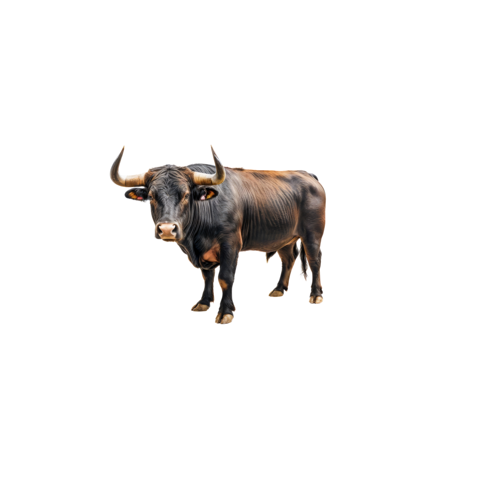 A bull is standing in front of a black background png