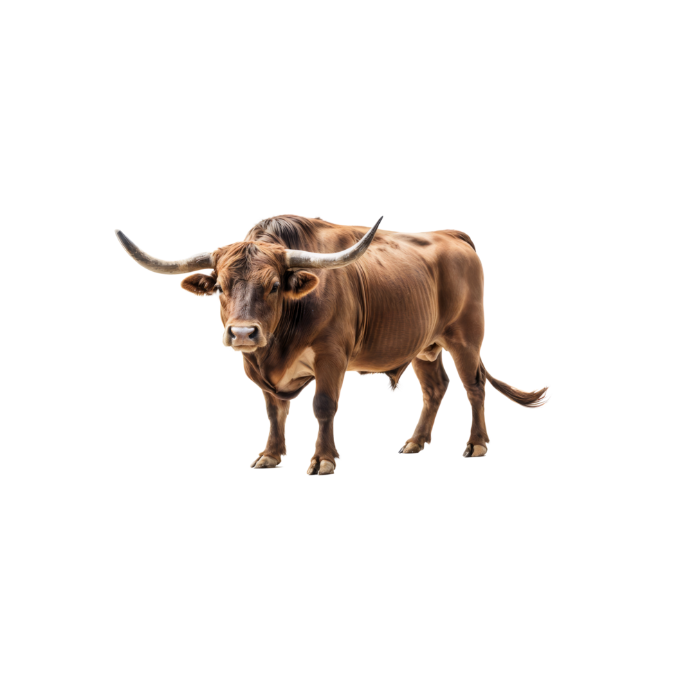 A brown bull is standing in front of a black background png