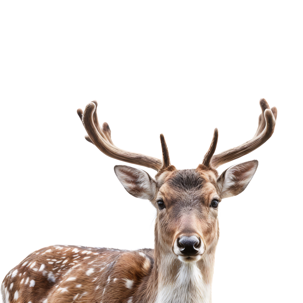 A deer with big antlers is standing in front of a black background png