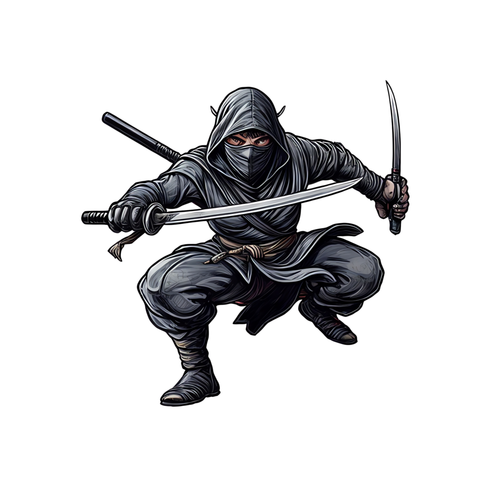A ninja with two swords on a black background png