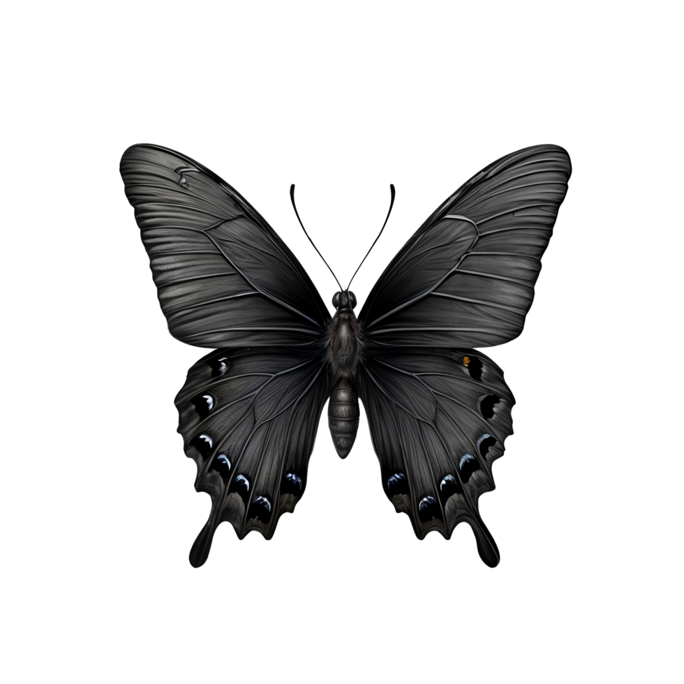 A black butterfly is shown on a black background png