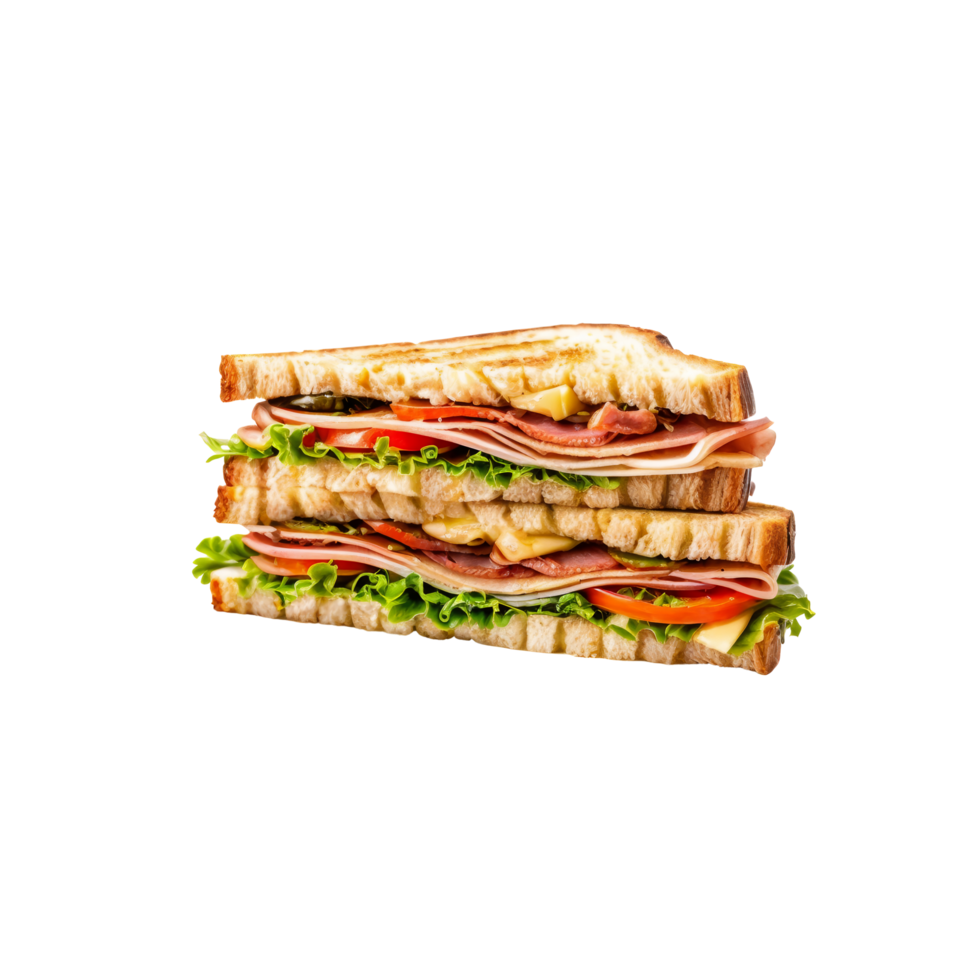 A sandwich with ham, lettuce and tomato on a black background png