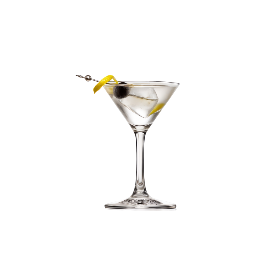 A martini with a lemon slice and a black olive png