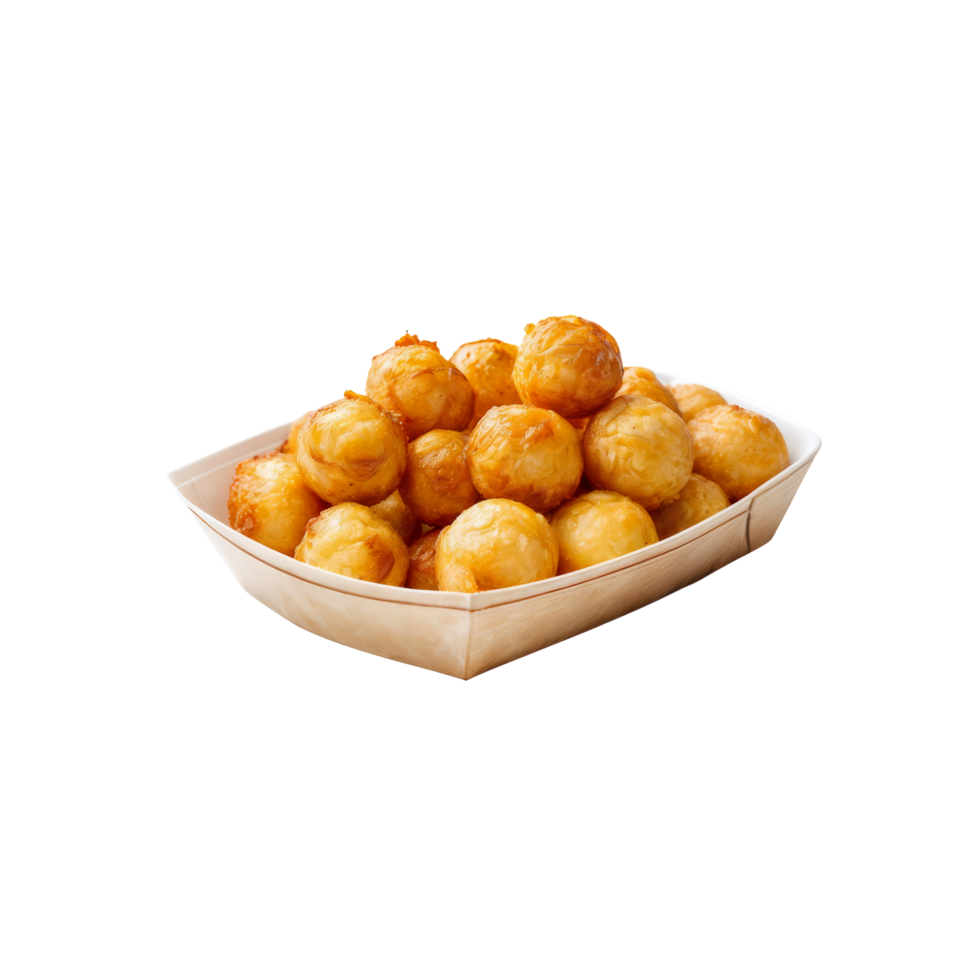 A tray of fried balls of dough on a black background png