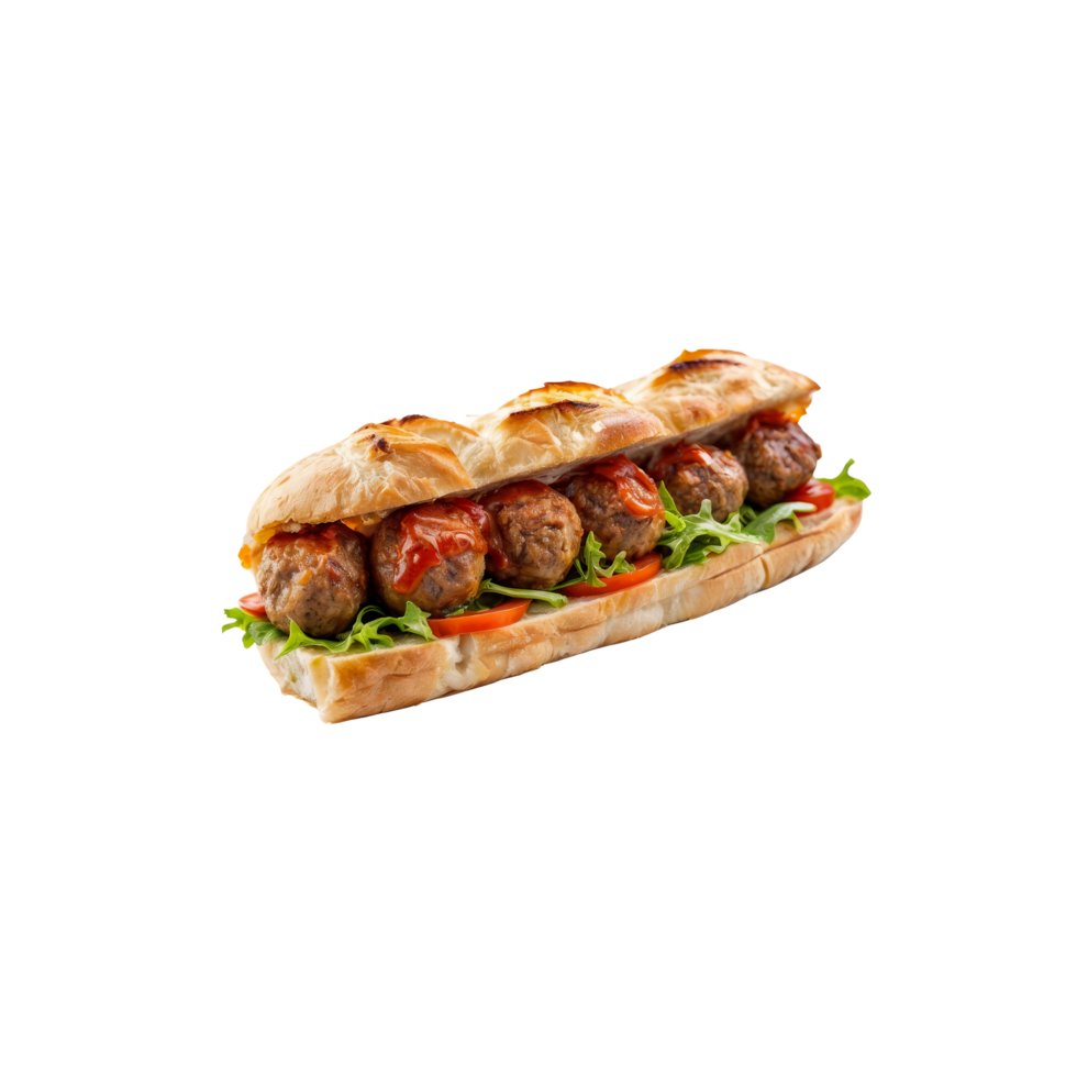 A meatball sub sandwich on a black background png