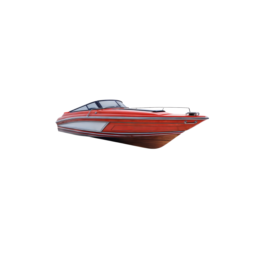 A red and white speed boat on a black background png