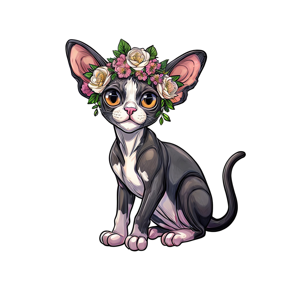 A cat with flowers on its head png