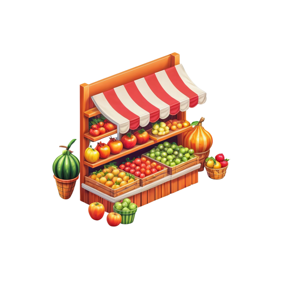 A fruit stand with apples, oranges and other fruits png