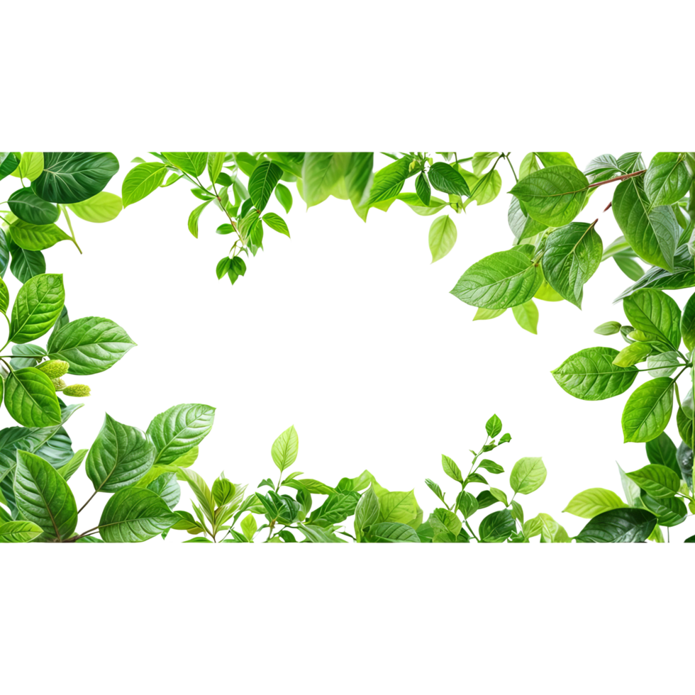 Green leaves frame on black background png
