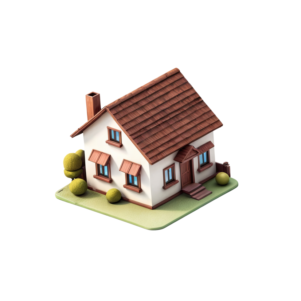 A small house with a brown roof on a black background png