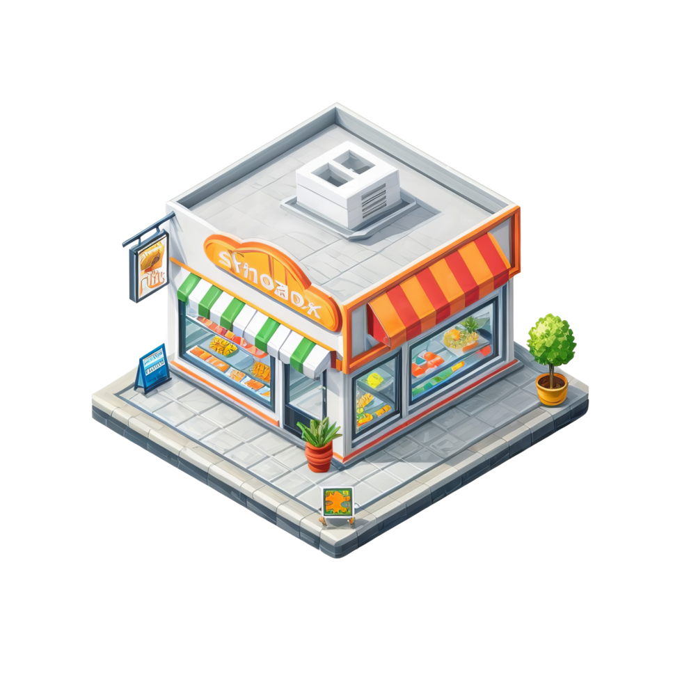 An isometric illustration of a small store png