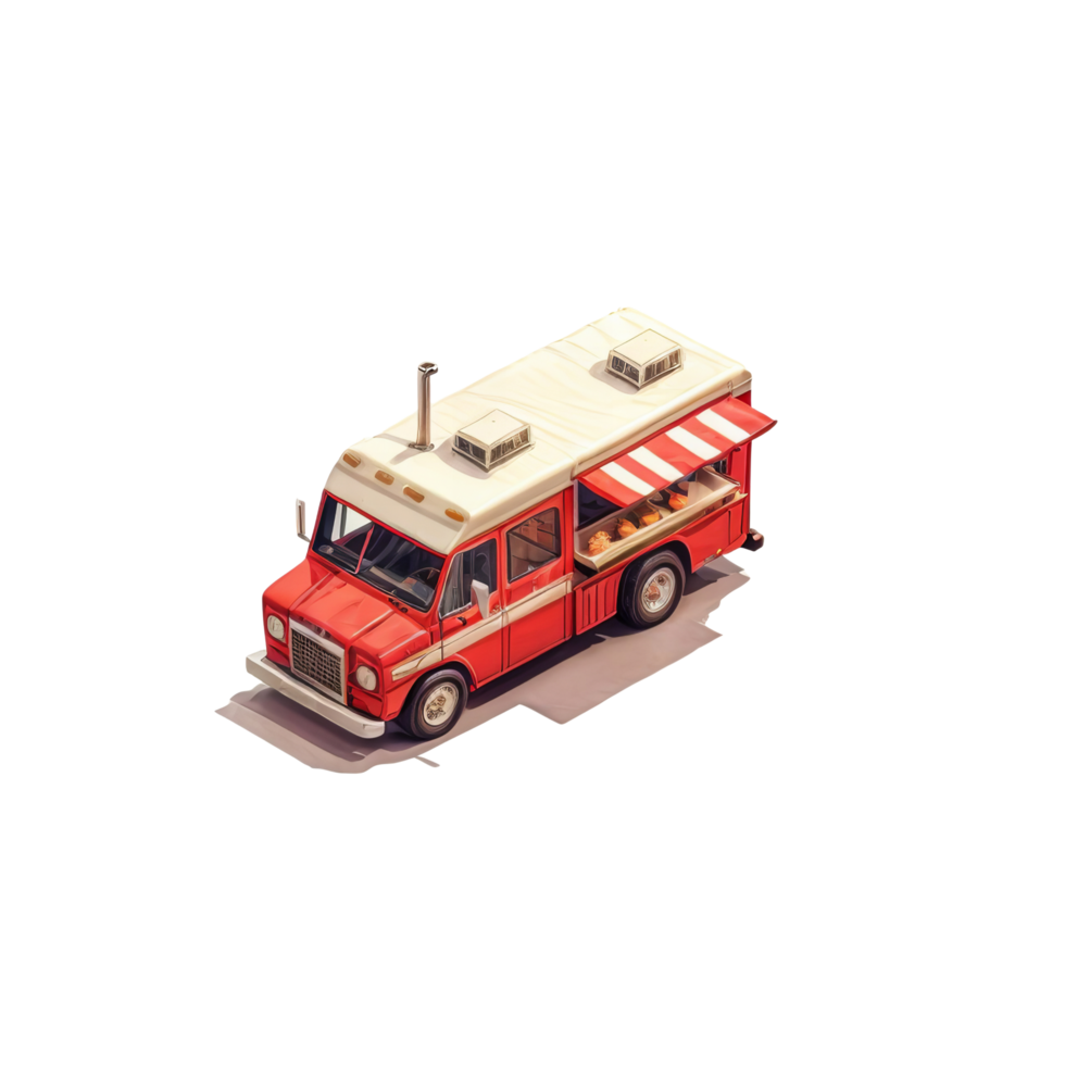 A red food truck with a white awning png