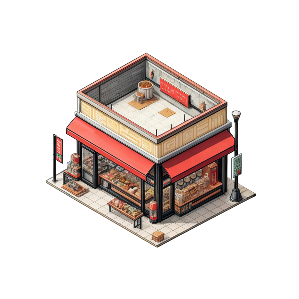 An isometric view of a small bakery png