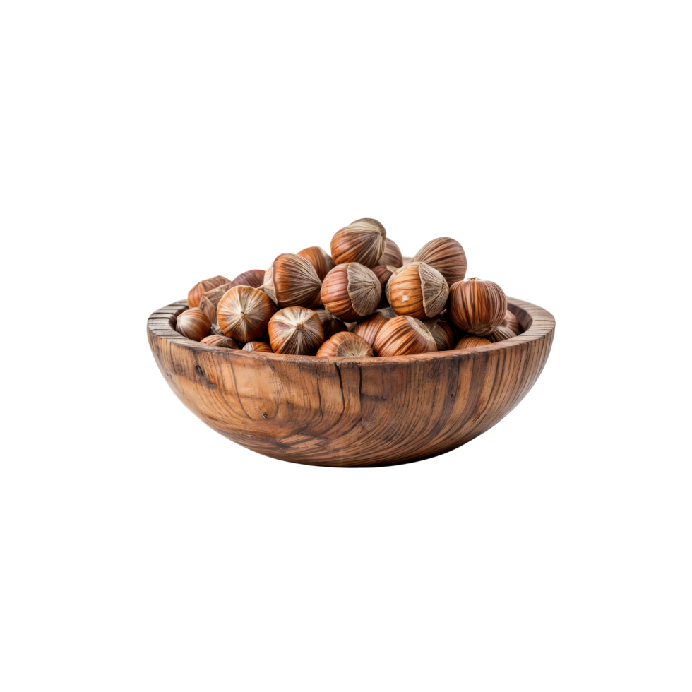 A bowl full of hazelnuts on a black background png