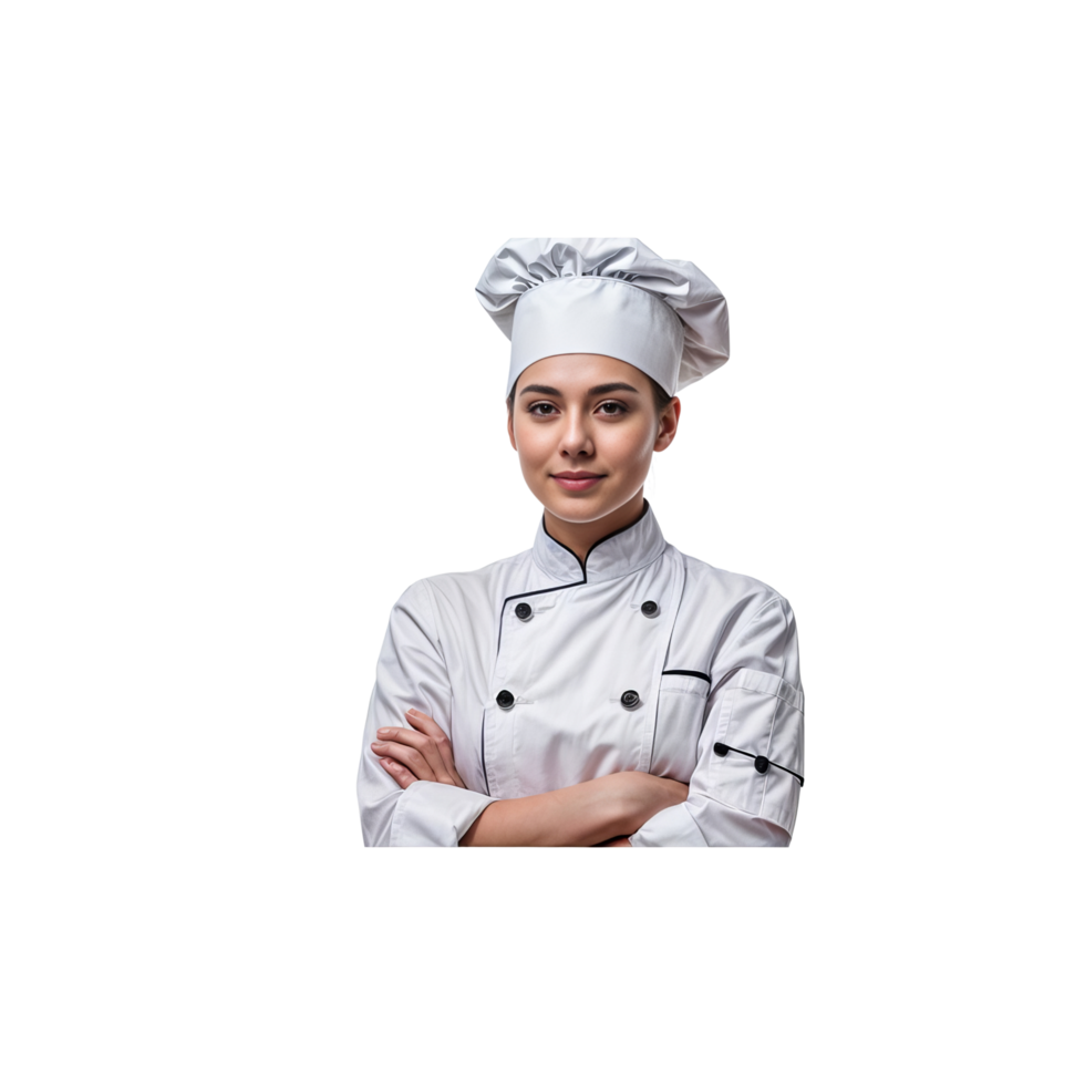 a woman in a chef's uniform standing with her arms crossed png