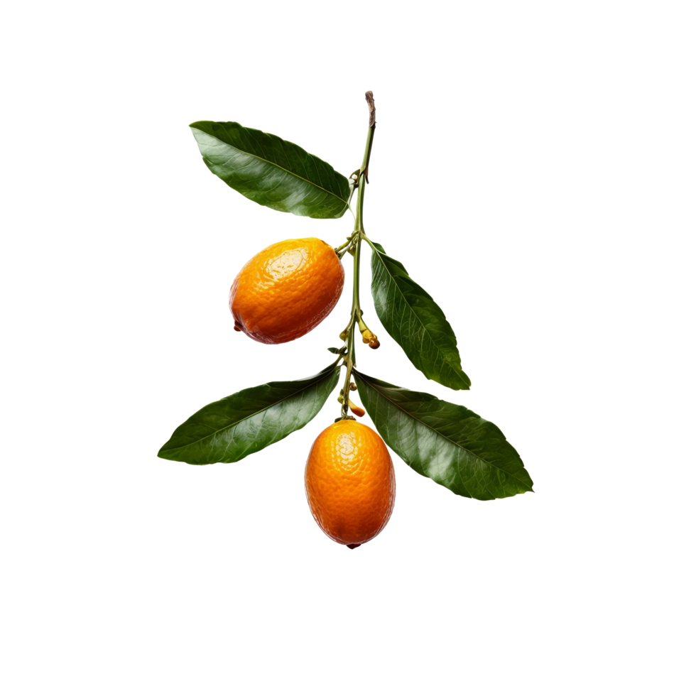 Two oranges are on a branch with leaves png