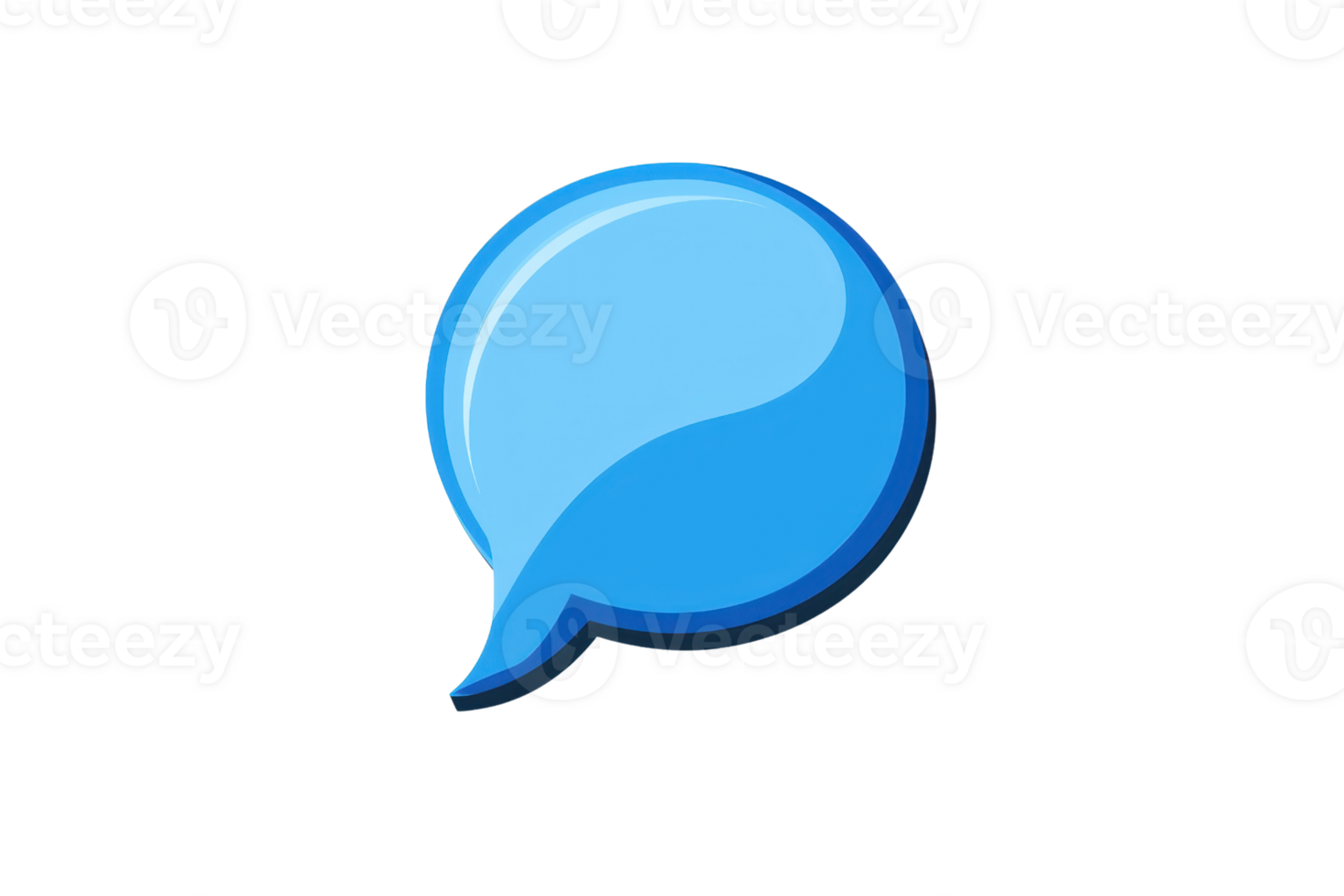 A glossy blue speech bubble icon on a transparent background, perfect for communication and social media design use. png