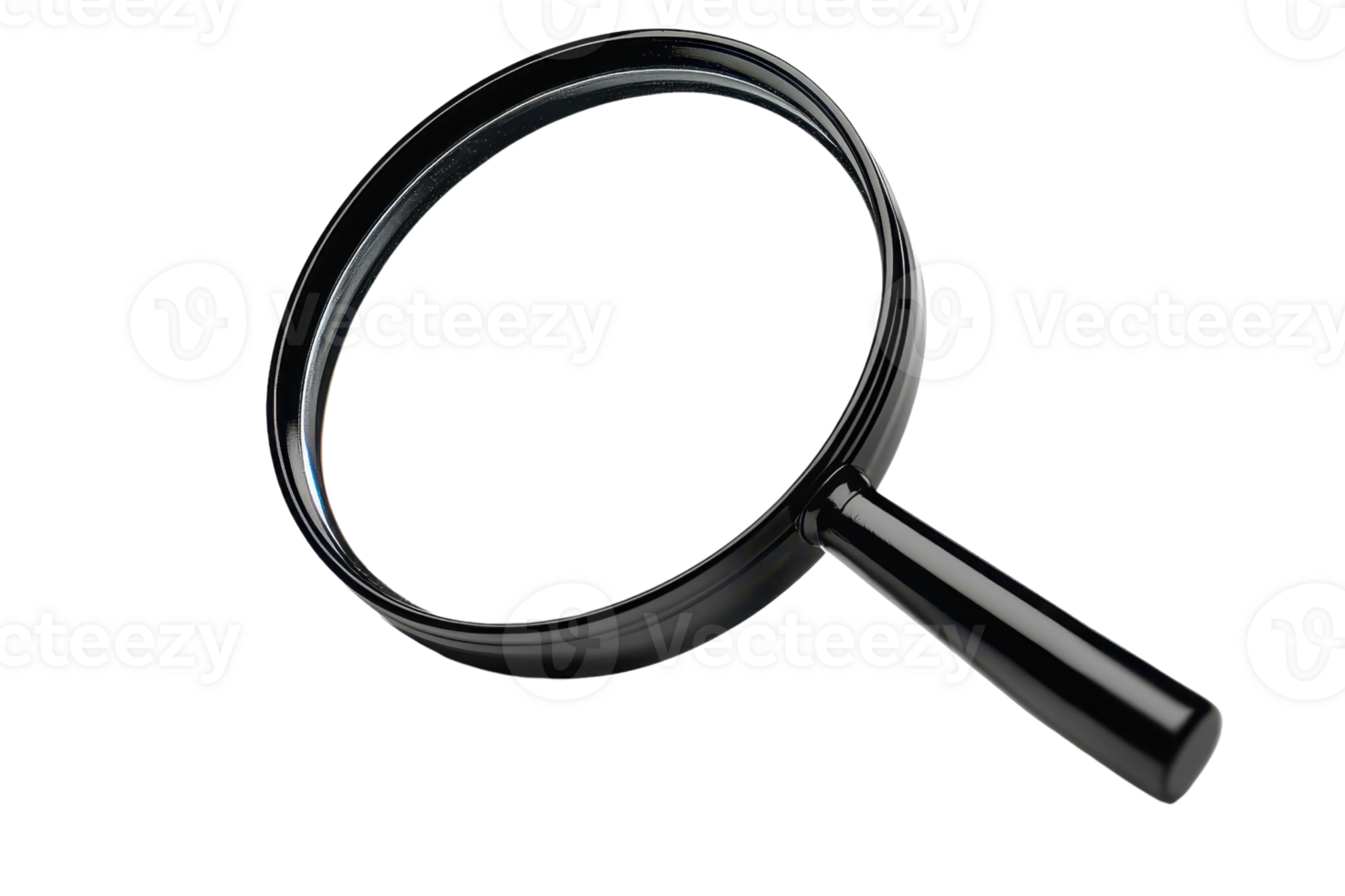 A high-quality image of a black magnifying glass isolated on a transparent background. perfect for themes of search, discovery, and attention to detail. png
