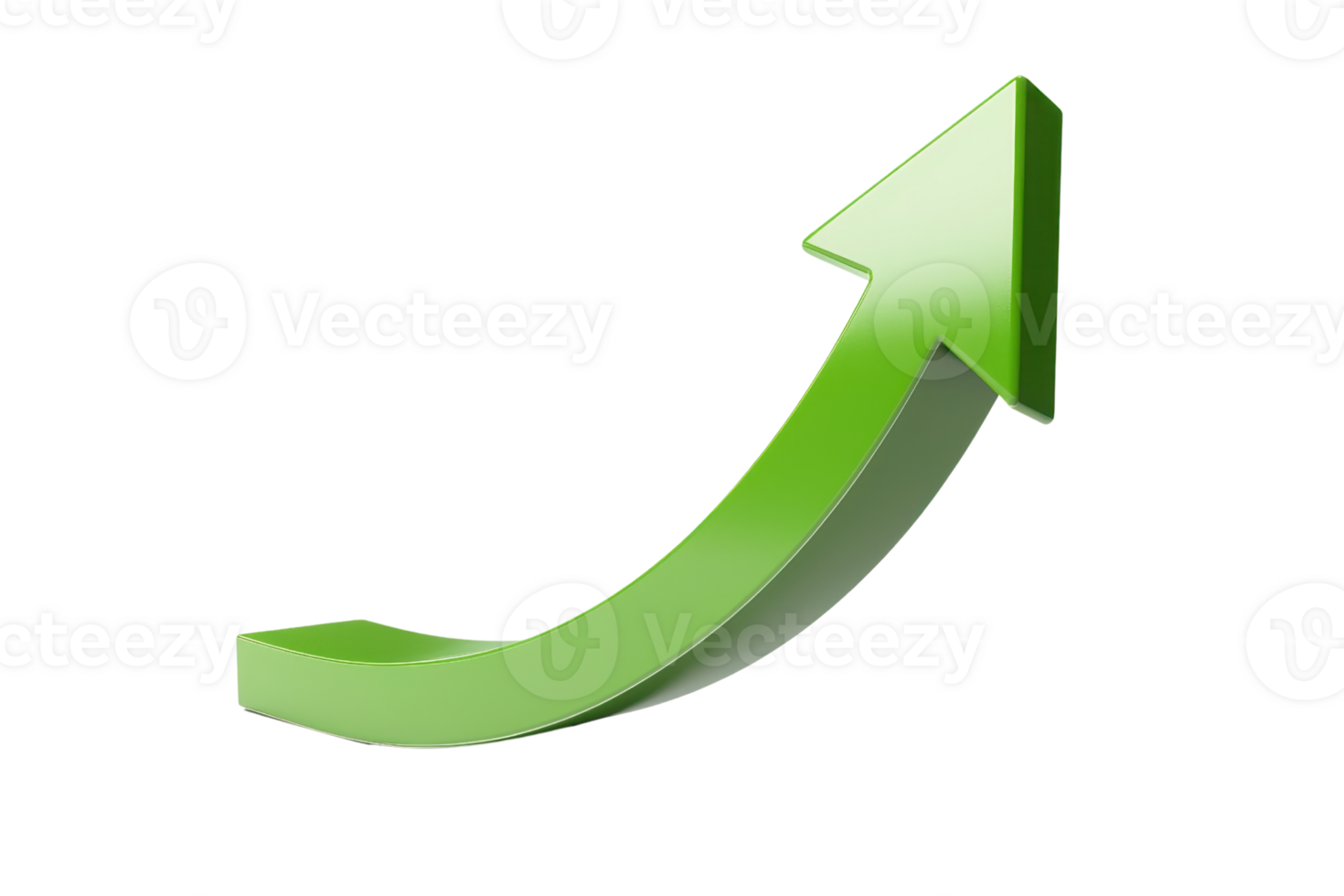 A vibrant green arrow curving upwards, symbolizing growth, success, and progress, ideal for business or financial concept illustrations. png