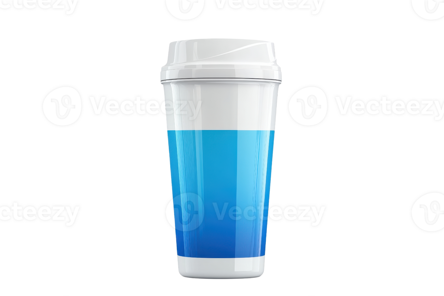 A sleek blue and white travel cup with lid, perfect for beverages on the go. Ideal for eco-conscious consumers and busy lifestyles. png