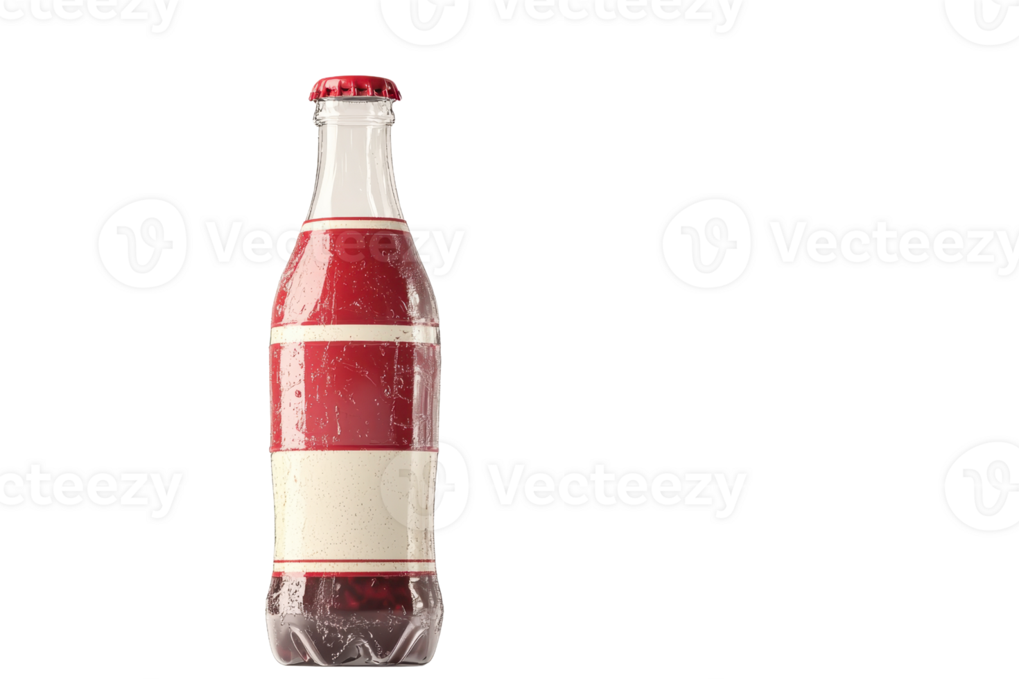 A vintage-style soda bottle with a red and white label isolated on a transparent background. Ideal for beverage, nostalgia, and branding concepts. png