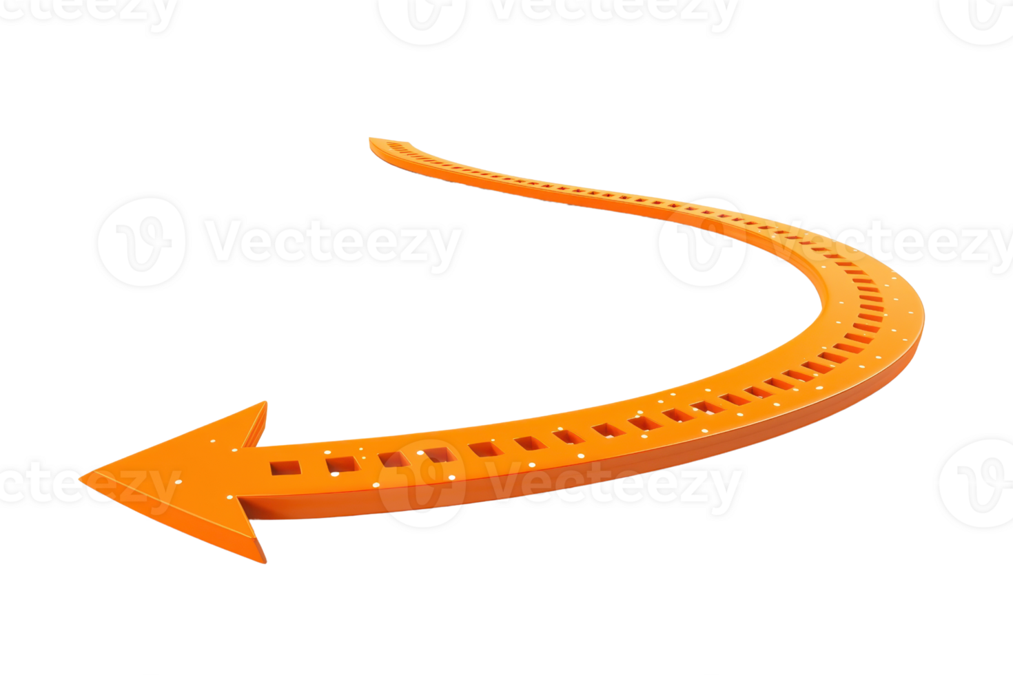 3D illustration of a curved orange arrow on a transparent background, symbolizing direction, progress, or growth. png