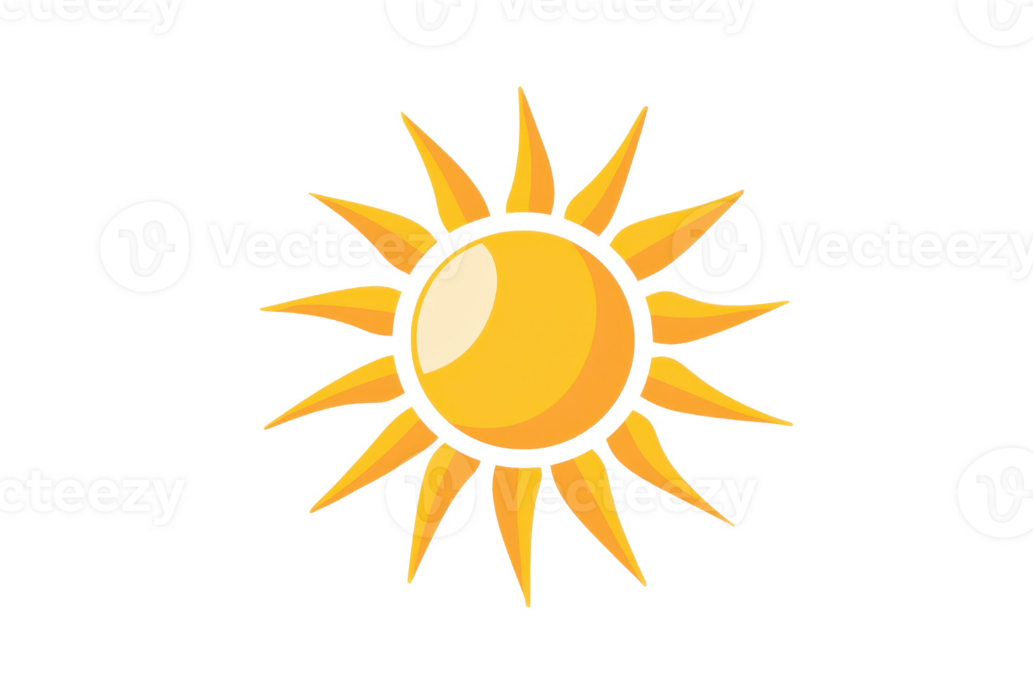 Brightly illustrated sun with golden rays on a transparent background, perfect for sunny designs and summer themes. png