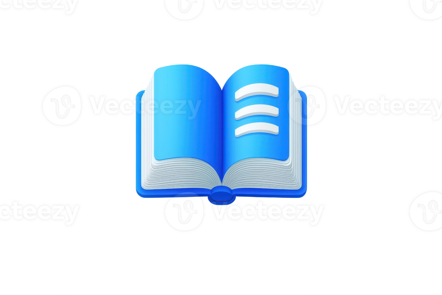 Blue open book icon with curved pages on a transparent background, representing knowledge and learning in a digital format. png