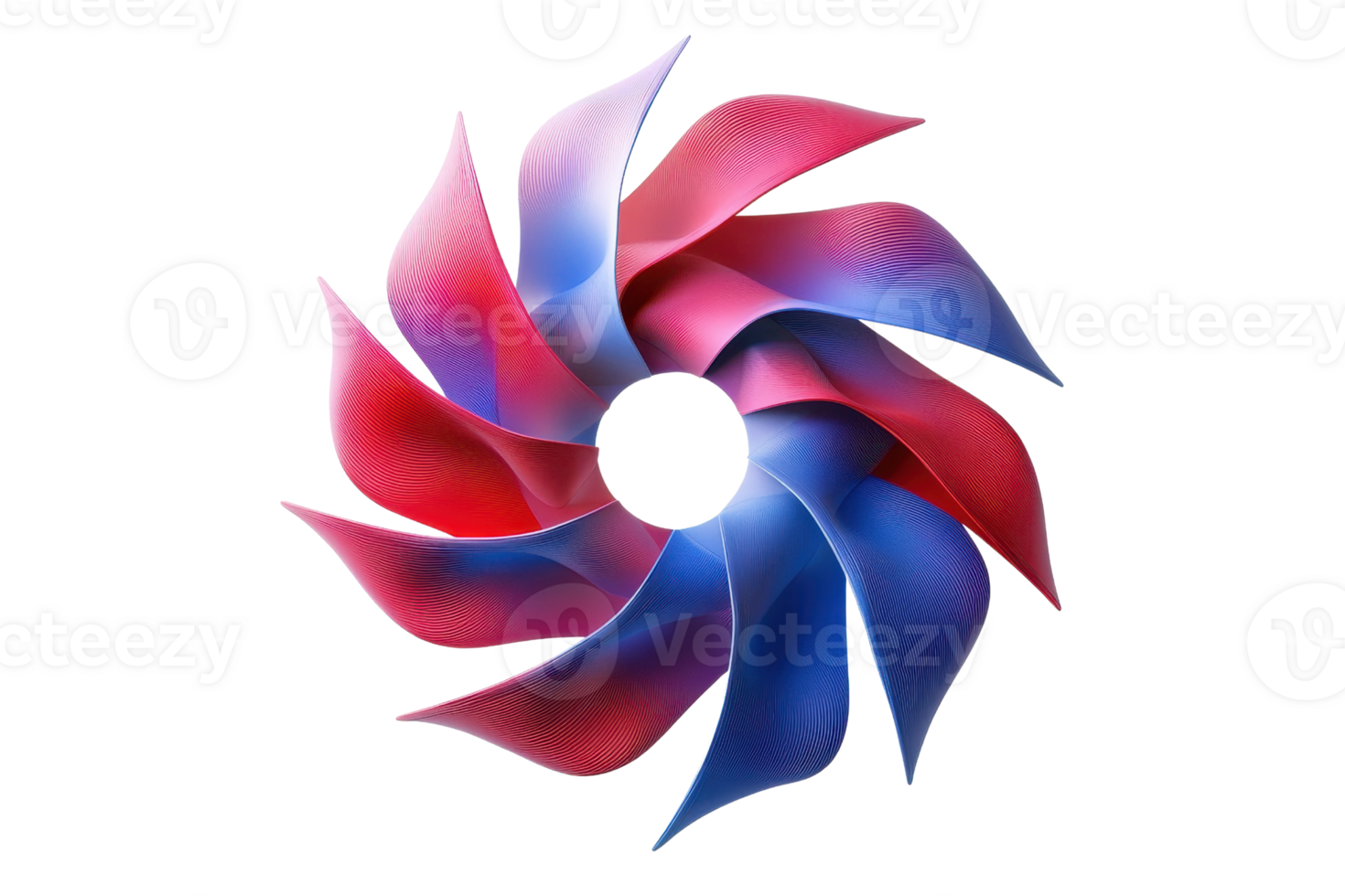 Abstract swirl pattern with gradient red and blue colors forming a circular shape, ideal for backgrounds, technology, or artistic designs. png