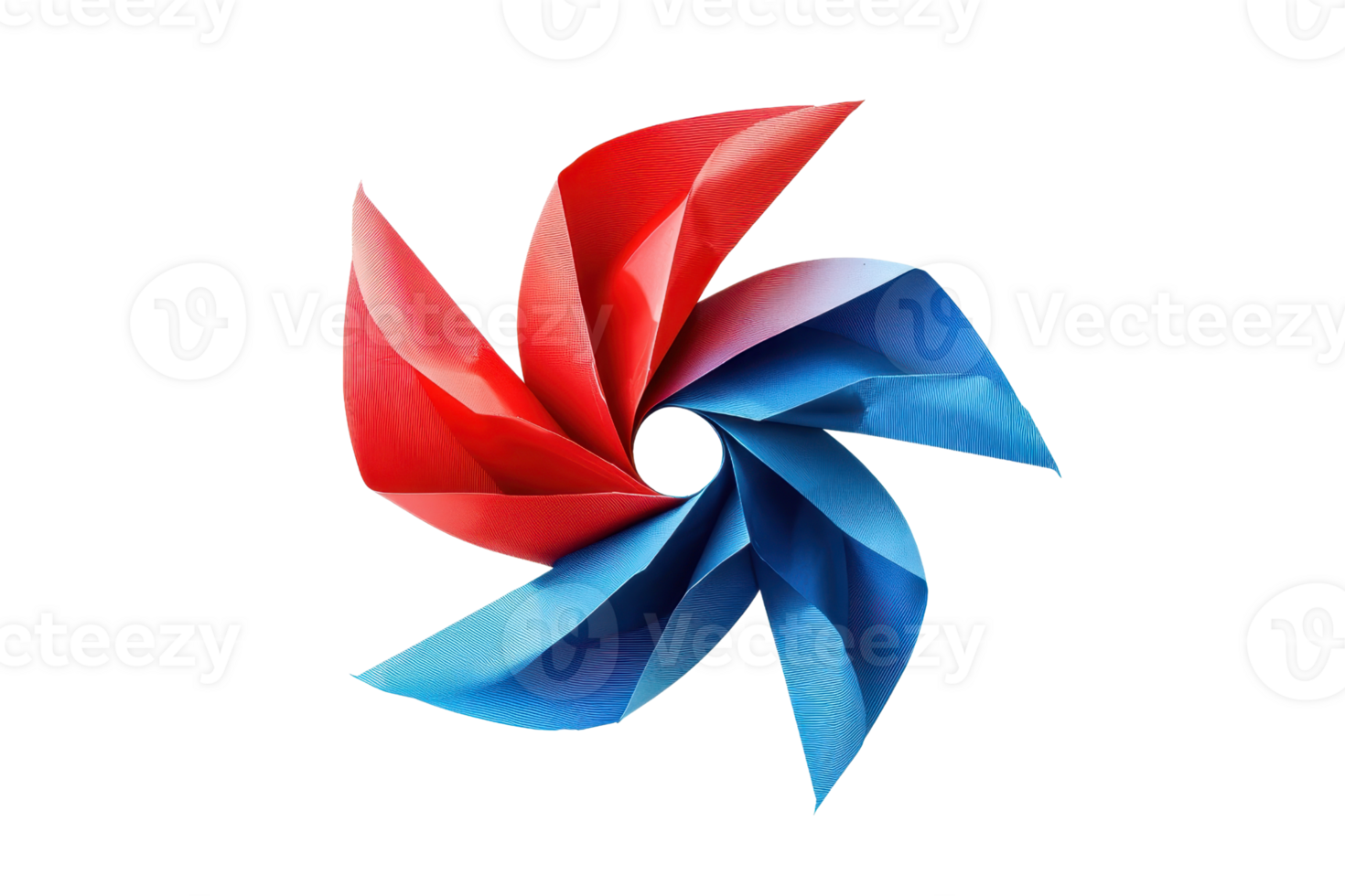 Abstract spiral pattern in vibrant red and blue colors, featuring geometric shapes forming a dynamic and harmonious design. png