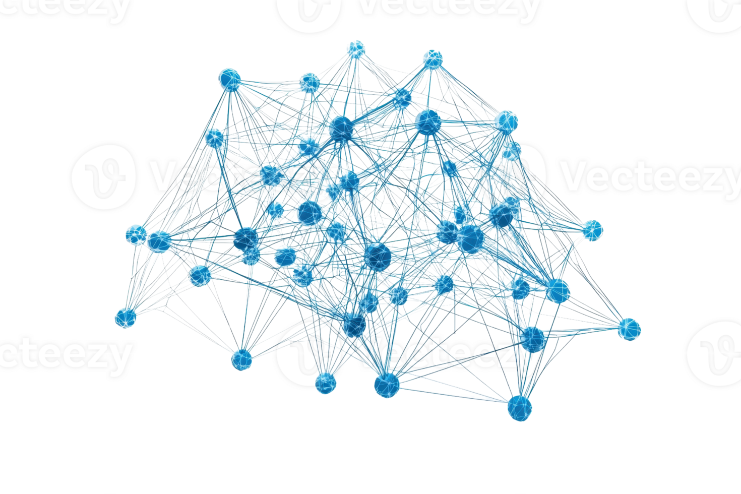 Abstract representation of a complex neural network structure with interconnected nodes and lines, symbolizing digital communication. png