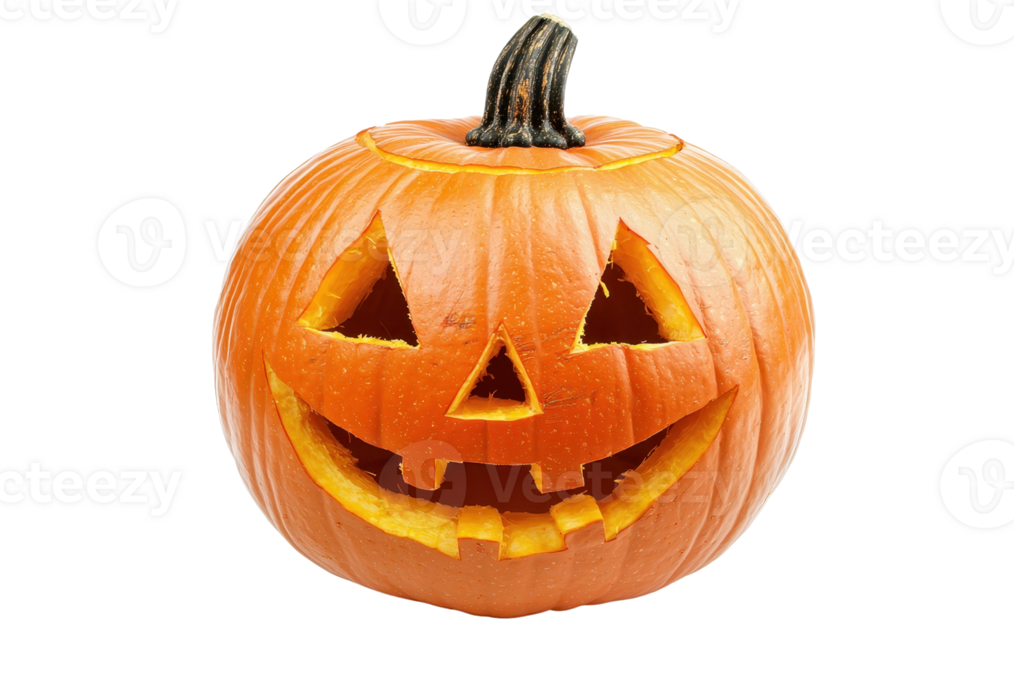 A classic carved jack-o'-lantern pumpkin with a cheerful expression, perfect for Halloween decoration or autumn festive themes. png