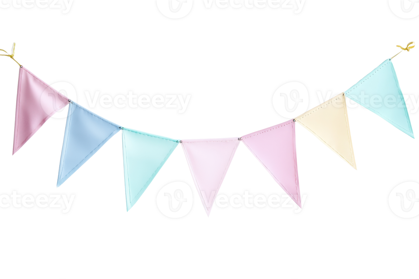Colorful pastel bunting pennant flags hanging on string, perfect for party decoration or festive celebration backgrounds. png