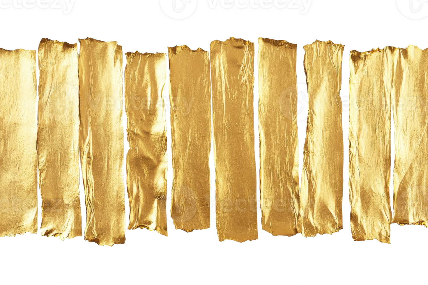 Abstract gold foil strips aligned vertically, creating a luxurious and shiny texture ideal for design backgrounds and artistic projects. png